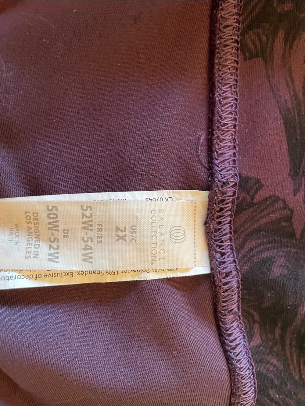 Balance Collection Purple Floral Leggings Plus Size 2X - Picture 3 of 4